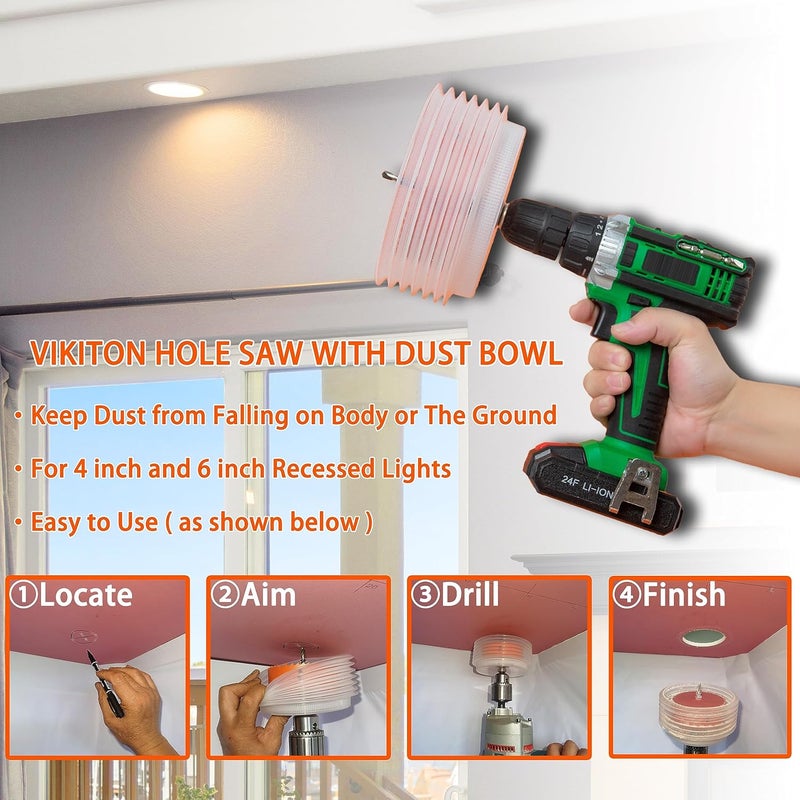 VIKITON 6-1/4 & 4-1/4 Hole Saw for Recessed Lights, 6.25 & 4.25 Inch Hole Cutter with Dust Bowl Catcher for 6 & 4 Inch Led Recessed Lighting and Wood Metal Drywall, Bi-Metal Construction - Image 2